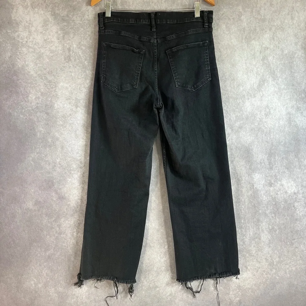 Reformation Emma High Rise Wide Leg Jeans Women‎ 31 Black Raw Hem Denim Casual